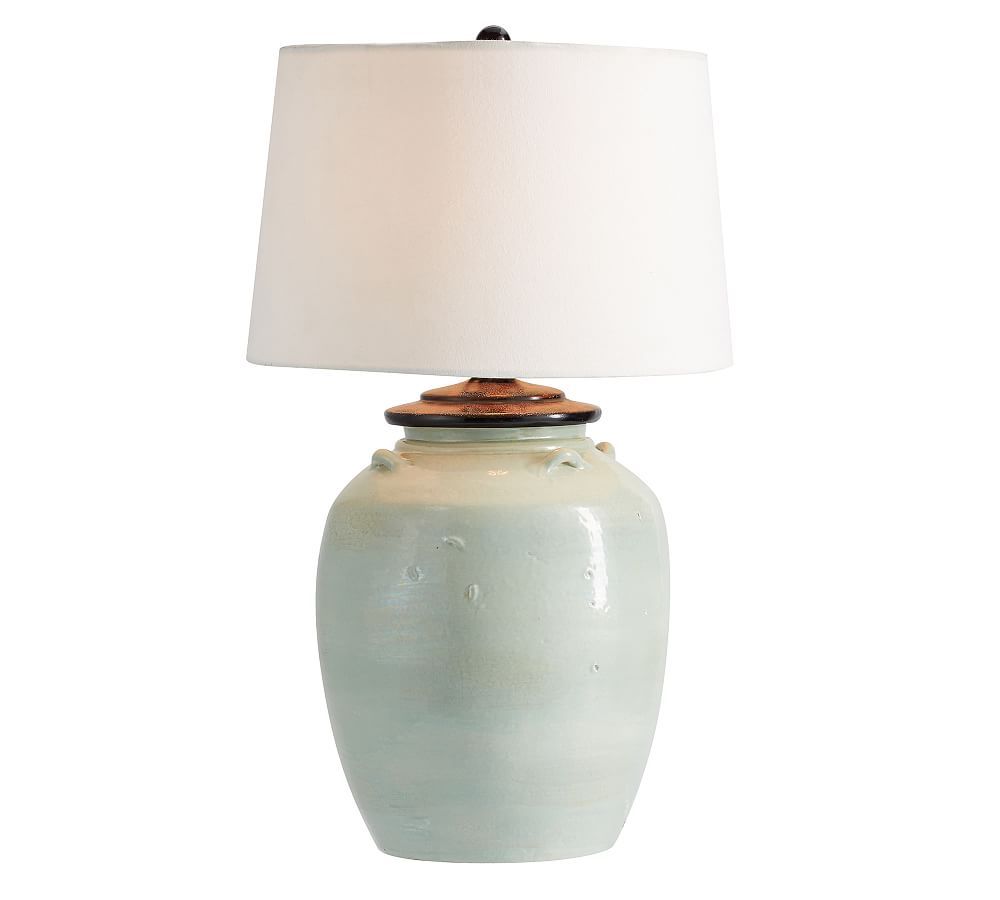 Courtney Ceramic 29"" Table Lamp, Large Seafoam Base with Large Tapered Gallery Shade, White | Pottery Barn (US)
