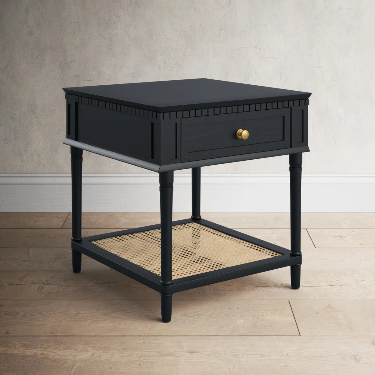 Maxwelton Solid Wood End Table with Drawer and Woven Cane Storage Shelf | Wayfair North America
