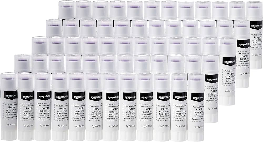 Amazon Basics Purple Washable School Glue Sticks, Dries Clear, 0.24-oz Stick,60-Pack | Amazon (US)