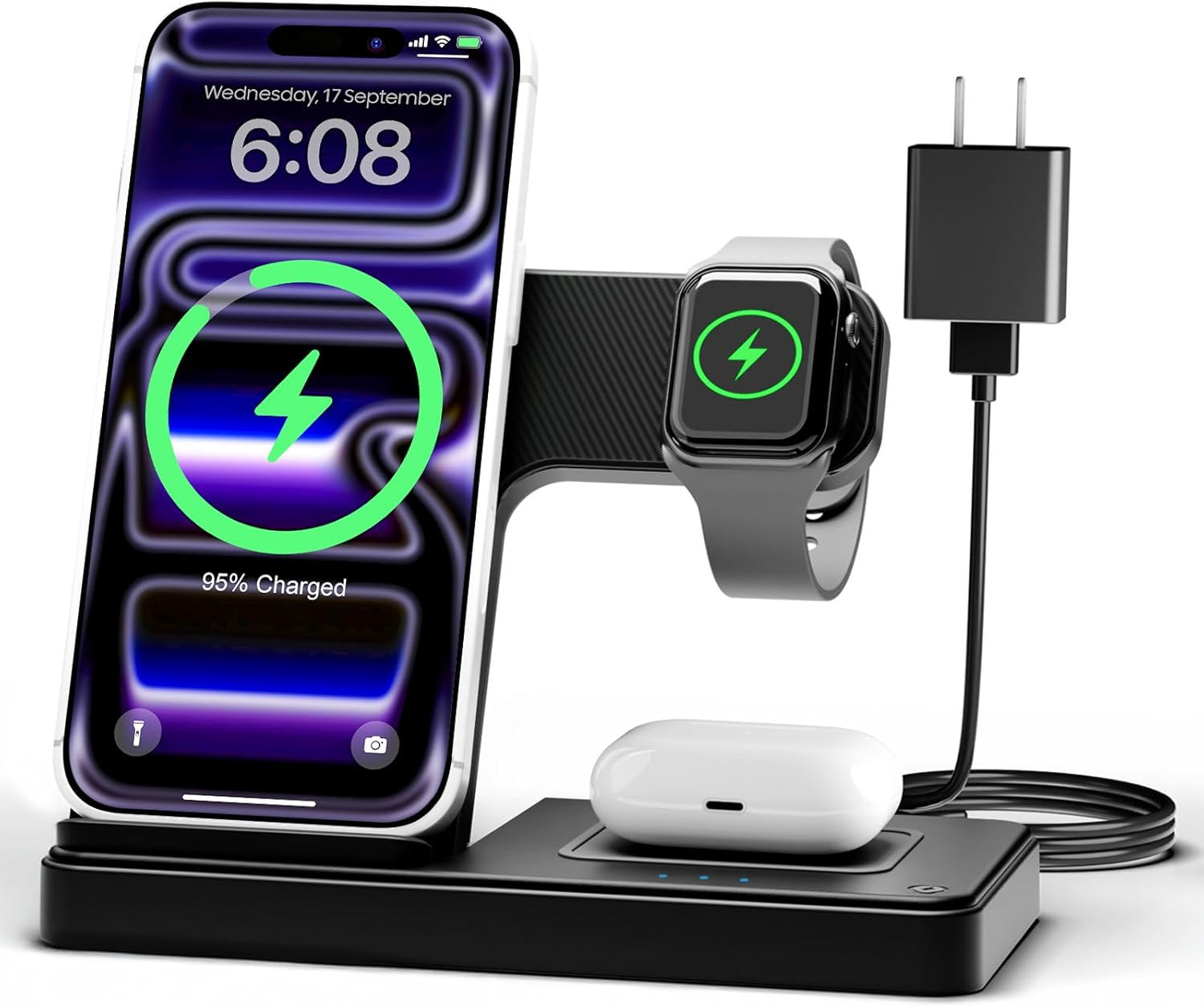 Wireless Charger iPhone Charging Station: 3 in 1 Charger Stand Multiple Devices for Apple - iPhone 15 14 Pro Max 13 12 11 - Watch 9 8 7 6 5 4 3 2 Se - Airpods 3 2 Pro | Amazon (US)