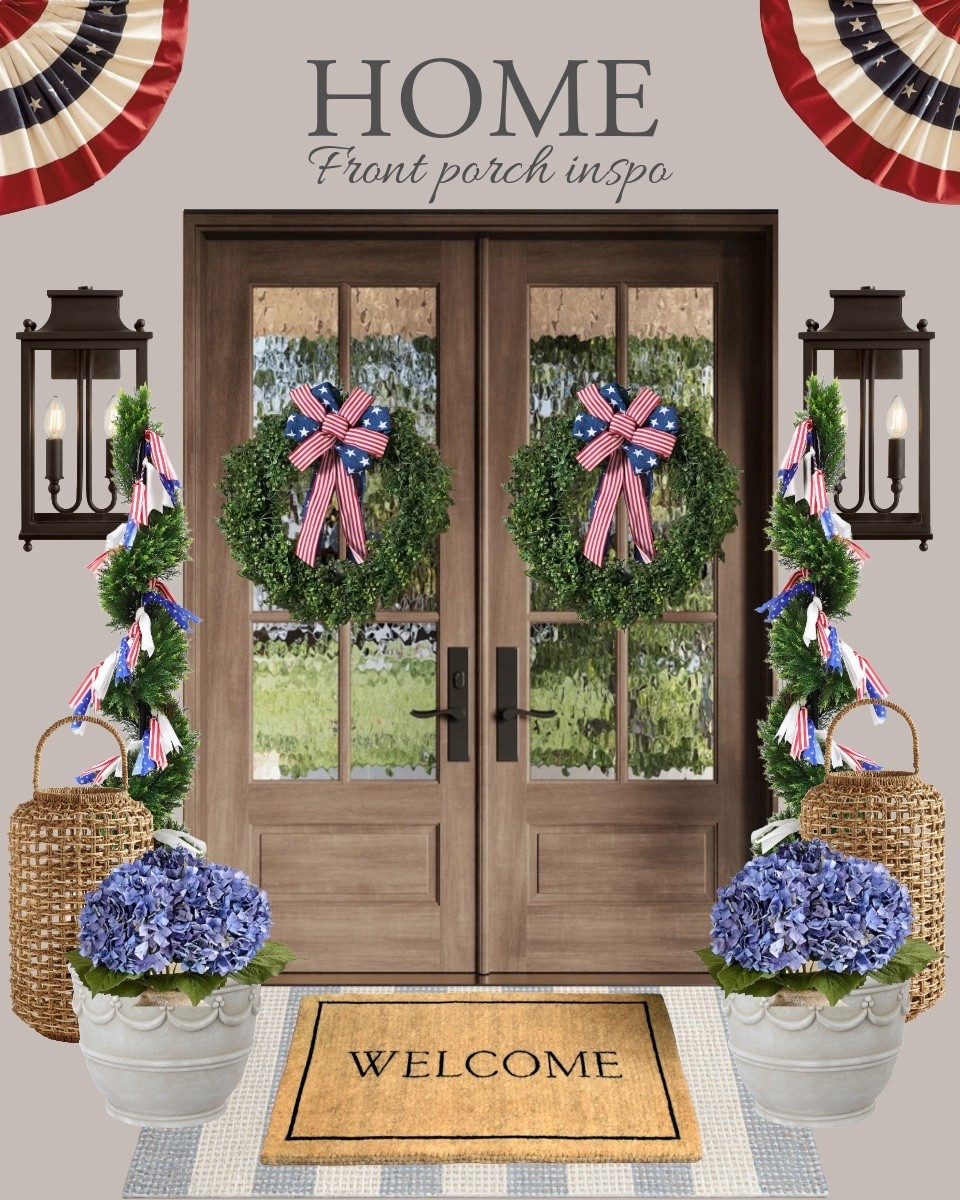 Front porch inspiration for 4th of July. Patriotic home decor. Planters and lanterns.

#LTKHome #LTKSeasonal