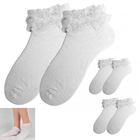 3 Pairs Womens Cute Princess Lace Ruffle Frilly Ankle Socks Casual Novelty White | Walmart (US)
