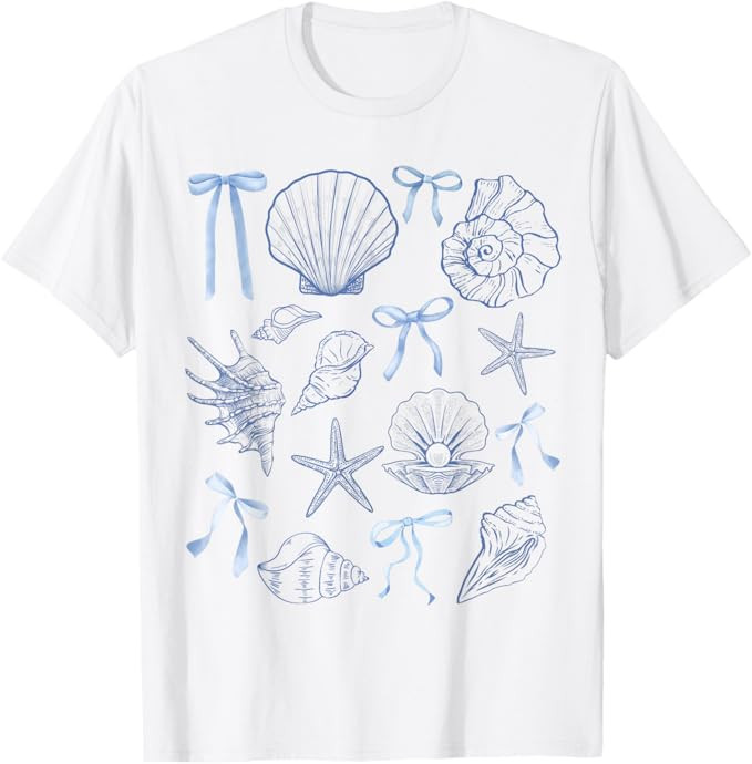 Seashell Coquette Bow Hawaii Beach Summer Vacation Family T-Shirt | Amazon (US)