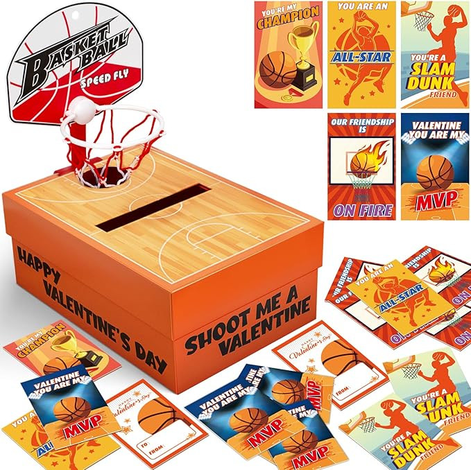 Valentine's Day Box for Kids, 33 Pack Valentine Day Cards and Basketball Mailbox for Classroom Va... | Amazon (US)