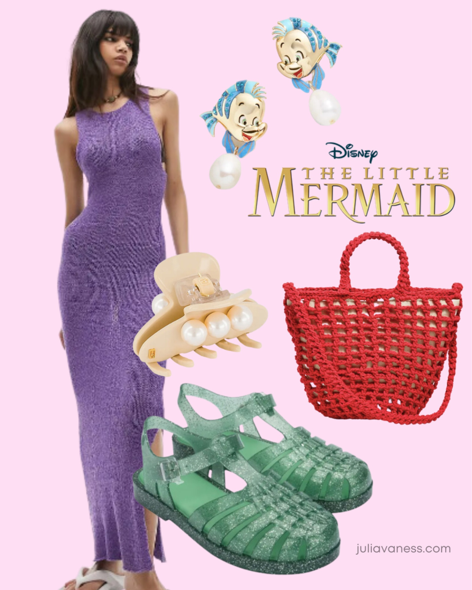 Beach day 🦀🐚 #beachday #beachoutfit #thelittlemermaid #littlemermaid #ariellittlemermaid #underthesea #nordstrom #melissajellyshoes #jellysandals #melissa #clawclip #hairclip #purpledress #disneyland #disneyoutfit #disneybound #disneystyle #disney #baublebar #disneybaublebar 