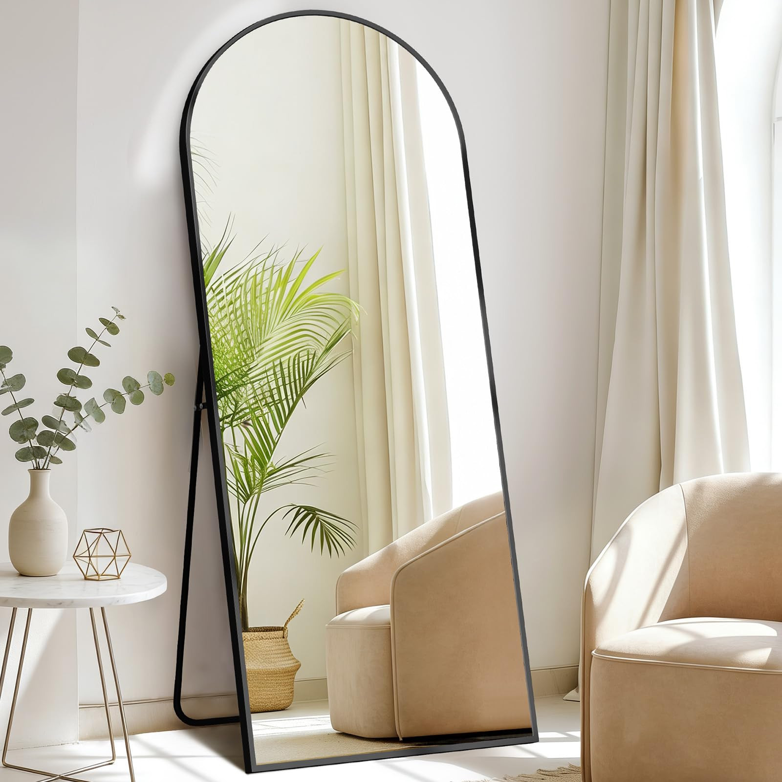 DUMOS Arched Full Length Mirror with Stand Floor Standing Aluminum Frame for Bedroom Body Hanging... | Amazon (US)