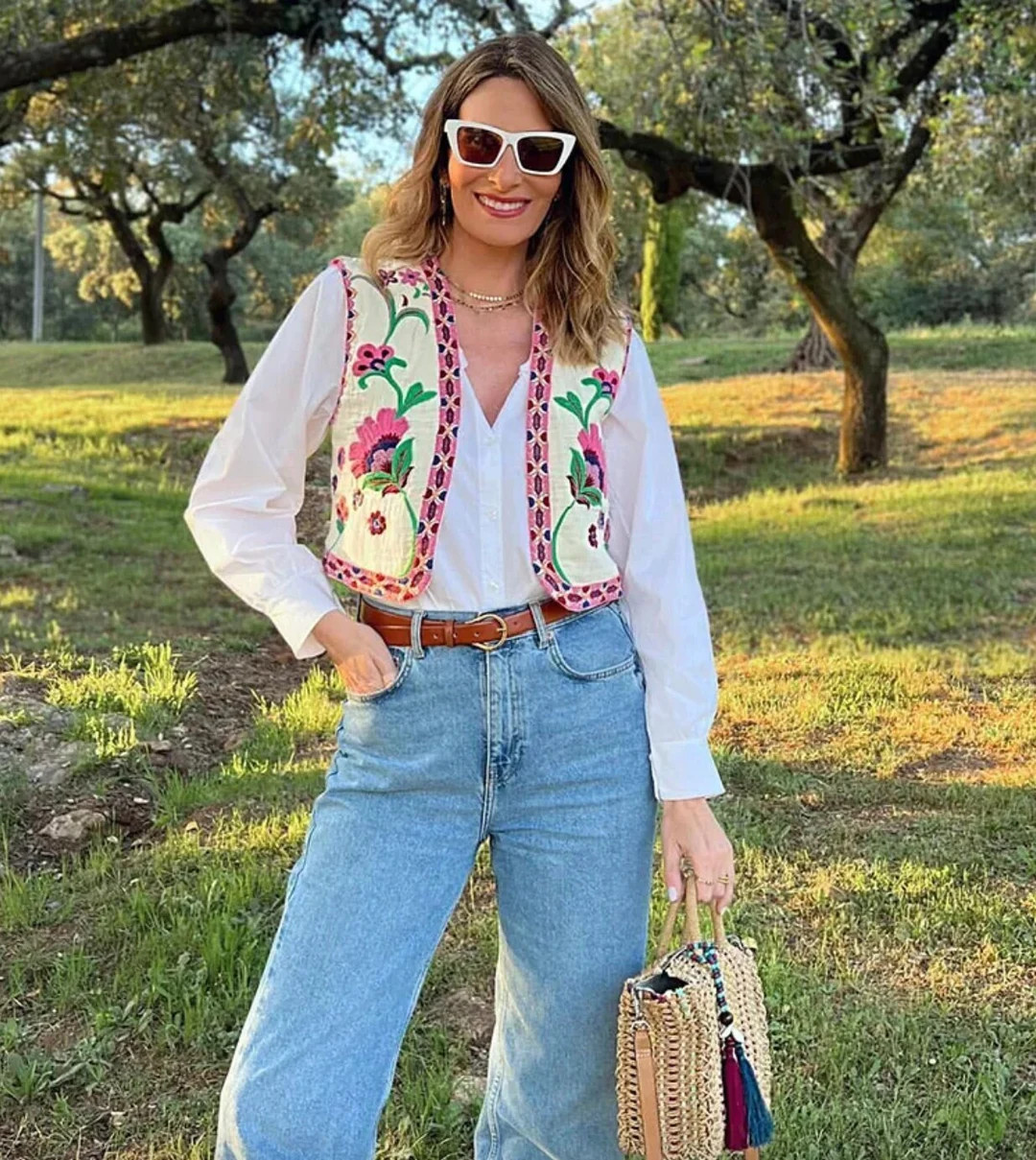 Summer Jacket, Vintage Summer Floral Vest, Embroidered Floral Print Vest | Etsy (US)