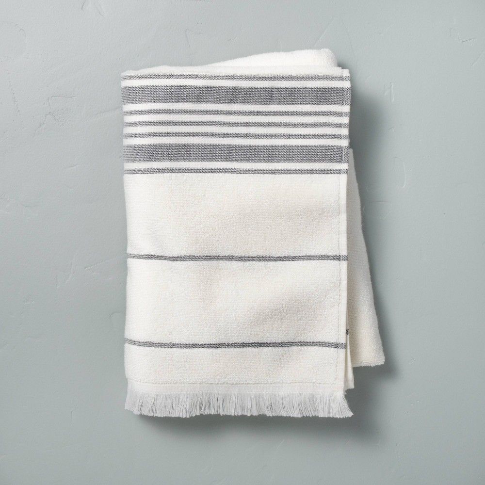 Multistripe Bath Towel Sour Cream/Railroad Gray - Hearth & Hand with Magnolia | Target