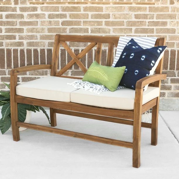 Manor Park X-Back Outdoor Patio Loveseat with Cushions, Brown | Walmart (US)
