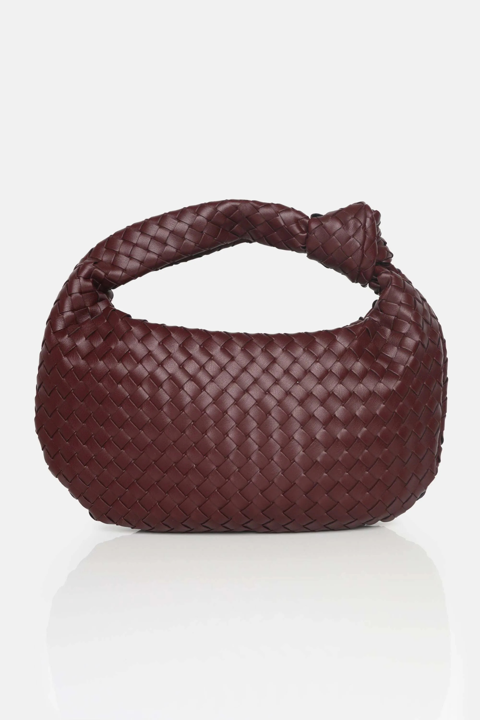 Public Desire The Blame Burgundy Woven PU Knot Detail Mini Grab Bag | Boohoo | Boohoo.com (UK & IE)