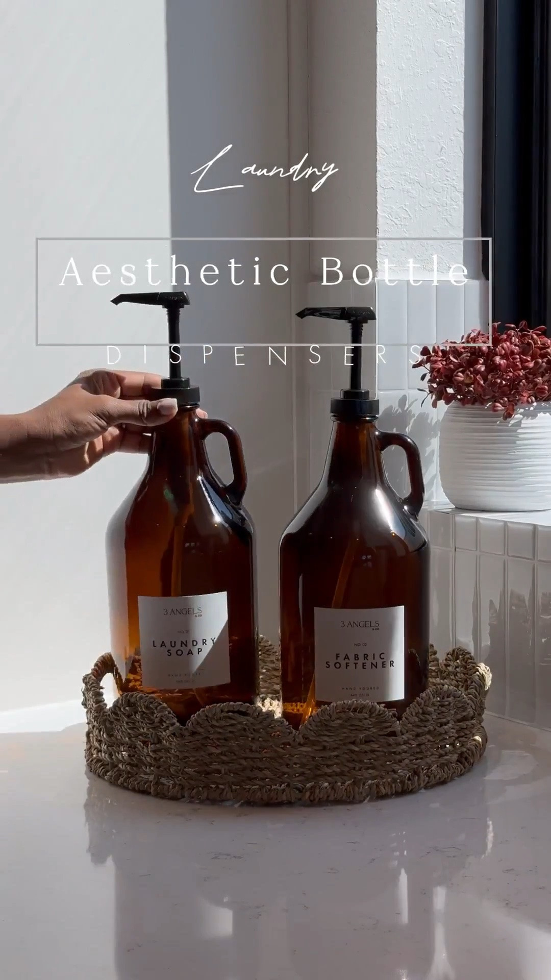 Amber glass anything is a go for me ... so when I found these STUNNING bottles, I had to! ☺️.. I love how solid they are plus the handle gives aesthetic touch. They are 2L, include a measuring cup, plus a silicone tray which fits both bottles. Pre printed labels are included plus 2 blank to customize!

#LTKStyleTip #LTKHome #LTKSaleAlert