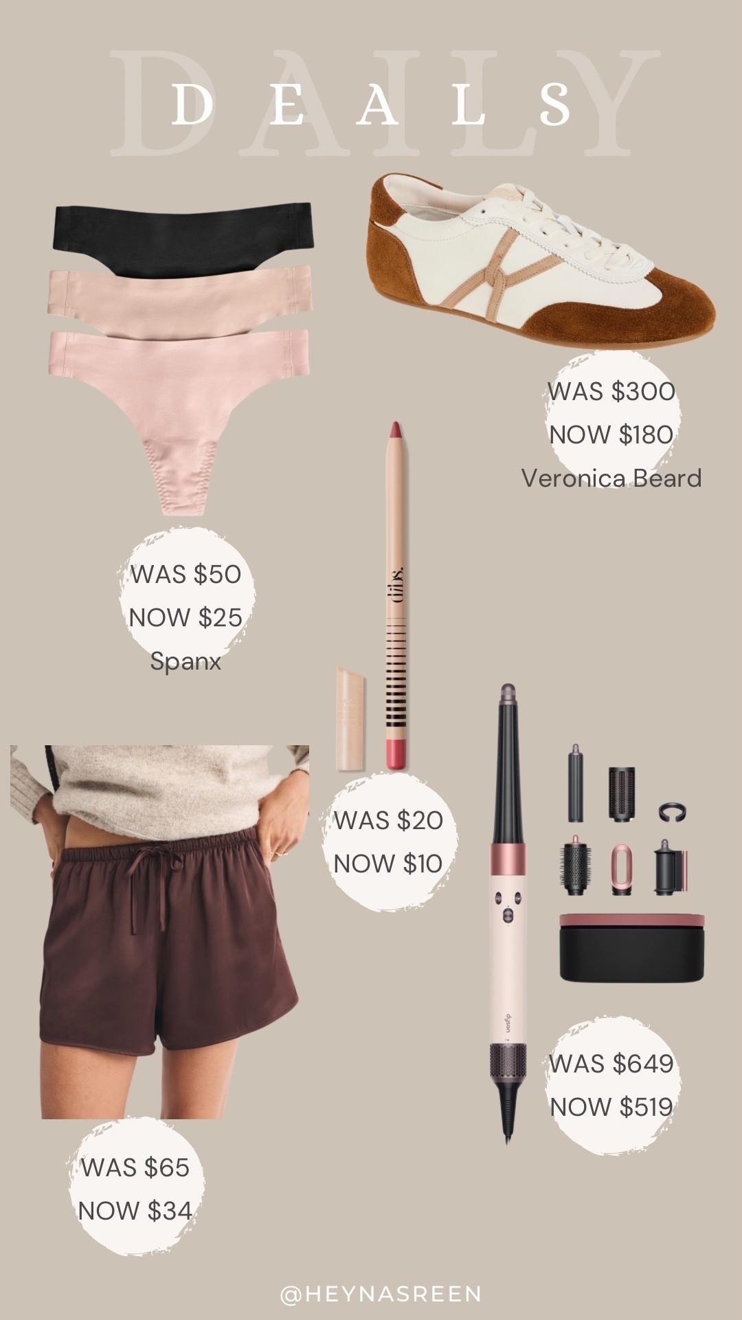 Daily deals on Spanx thongs, Veronica Beard sneakers, DIBs lip liner, Dyson Airwrap, Abercrombie satin shorts