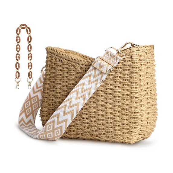 Gocvo Beach Straw Bags for Women, Summer Chic Woven Bag Classic Womens Straw Handbags Straw Cross... | Walmart (US)