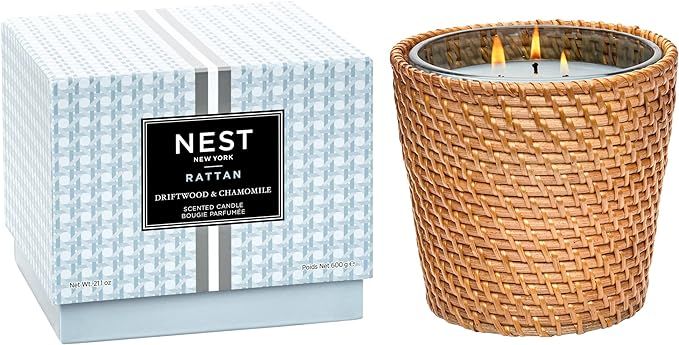 NEST Fragrances Driftwood & Chamomile Scented 3-Wick, Long-Lasting Candle for Home with Rattan Sl... | Amazon (US)