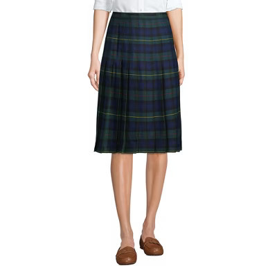 Lands' End Women's Below The Knee Plaid Pleated Skirt - 2 - Plaid Hunter/Classic Navy | Target