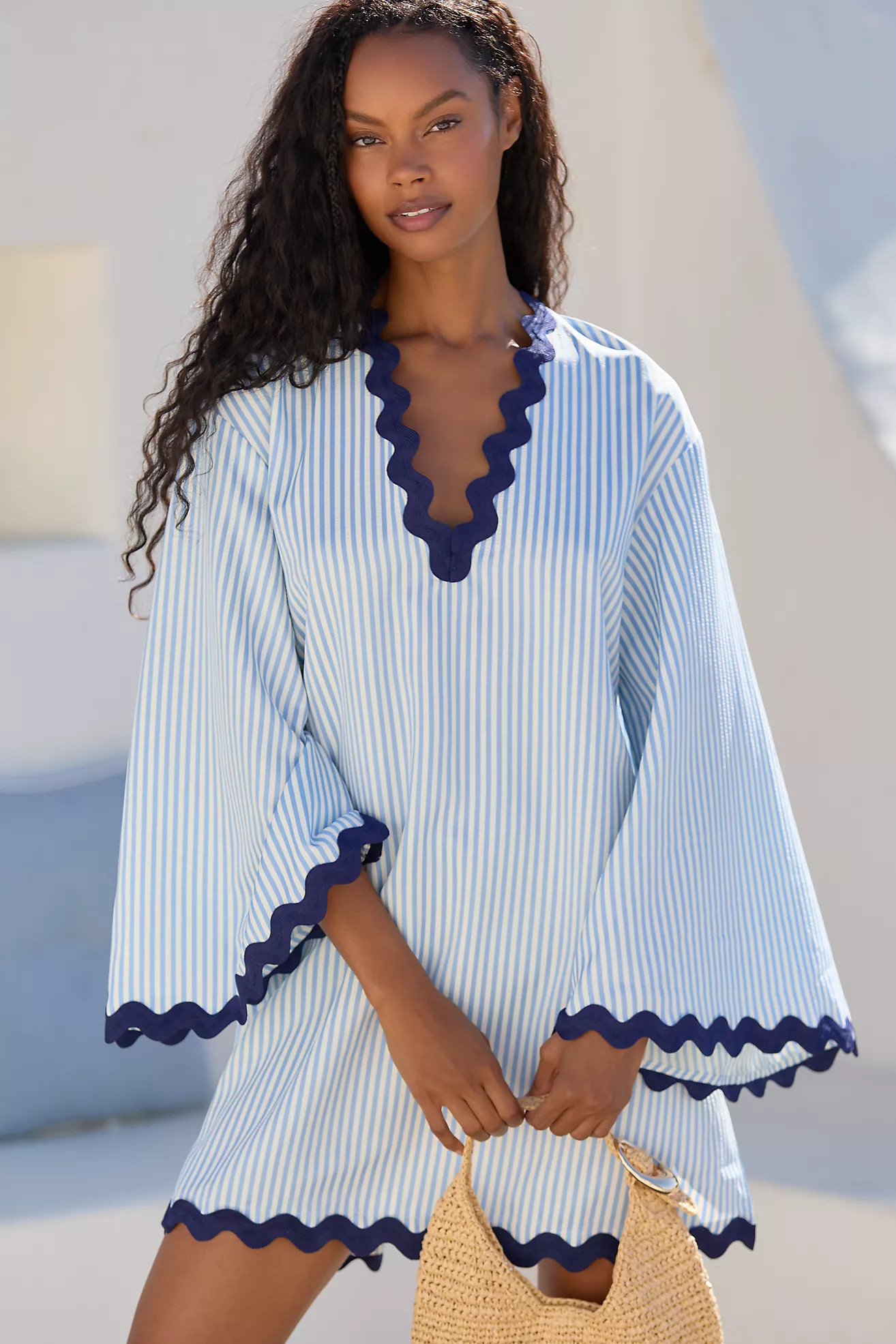 Flat White Striped Ric Rac Tunic | Anthropologie (US)