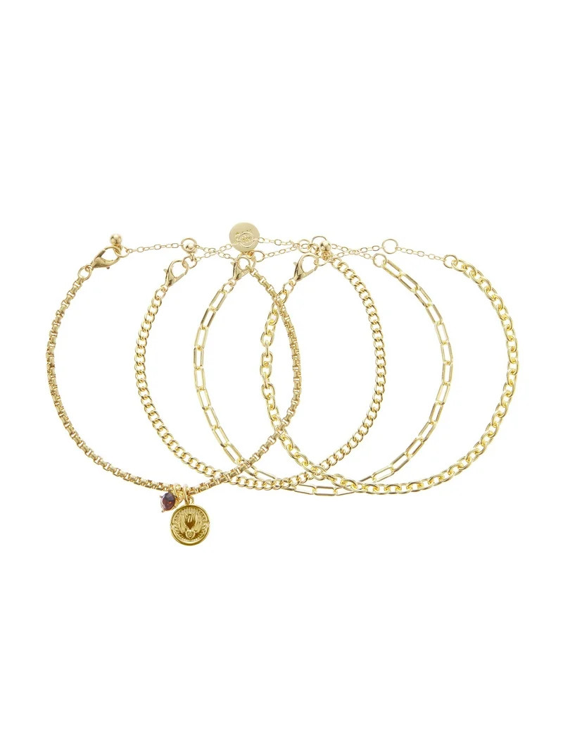 Madden NYC Women's Fashion Gold-Tone Coin Charm Bracelet 4-Piece Set | Walmart (US)