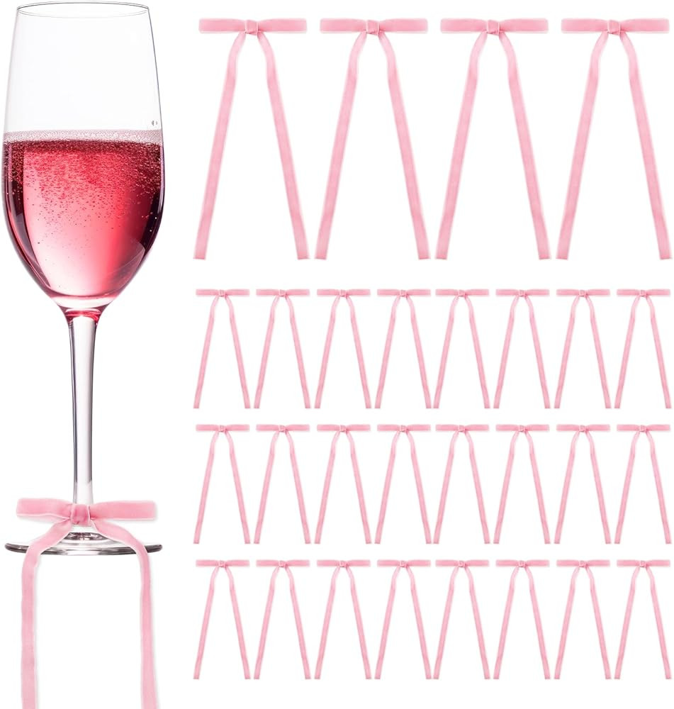 Pink Bow Drink Marker Velvet Bowknot Wine Charm Cute Coquette Wine Tag Stem Glass Decoration for ... | Amazon (US)