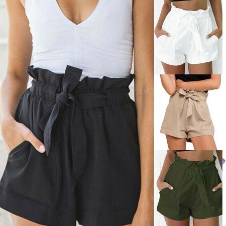 Summer Women Ladies High Waist Paper Bag Tie Belt Shorts Pants Size S M L XL | Walmart (US)