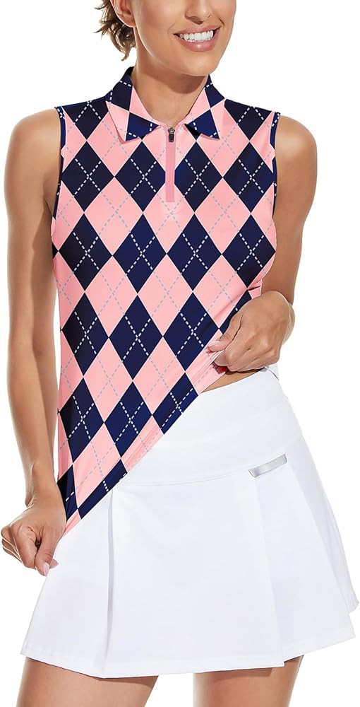 Soneven Women's Sleeveless Golf Top Floral Athletic Golf Wear Moisture Wicking Sleeveless Polo Qu... | Amazon (US)