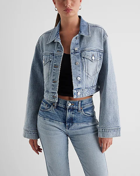 Wide Sleeve Cropped Denim Jacket | Express