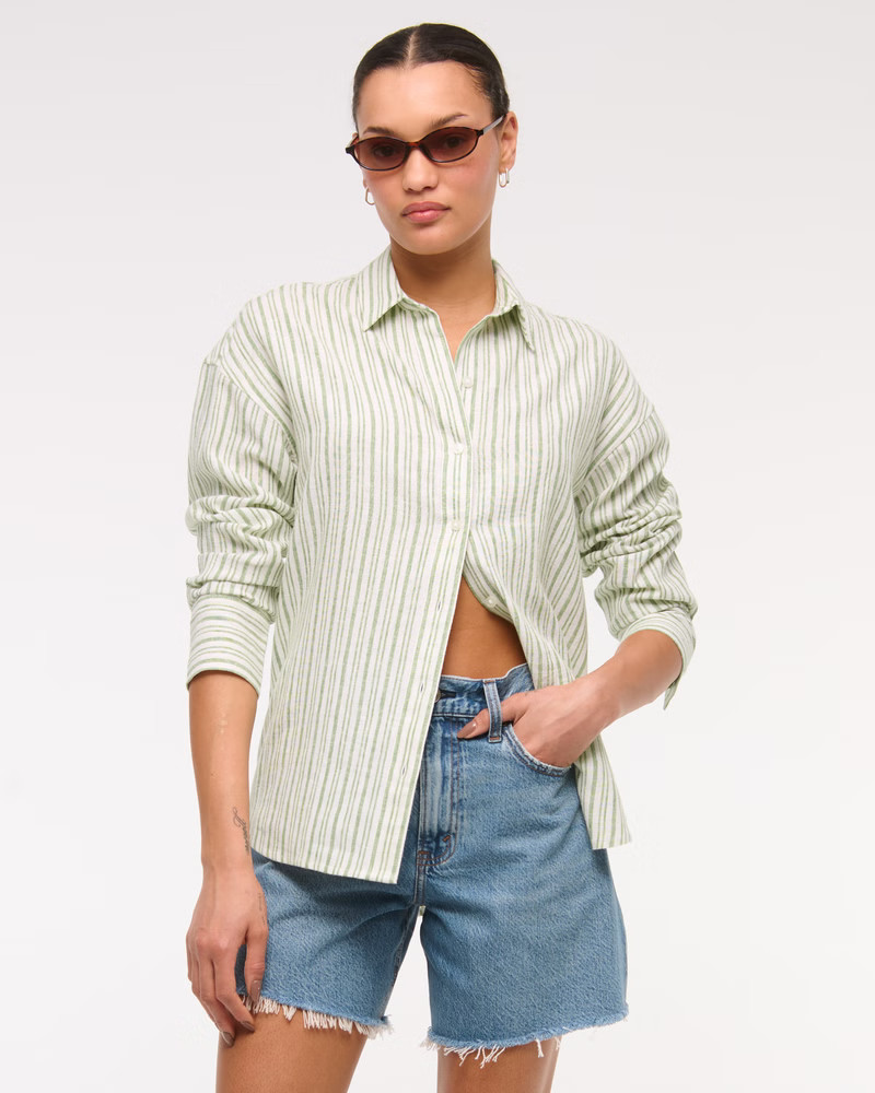 Oversized Linen-Blend Shirt | Abercrombie & Fitch (US)
