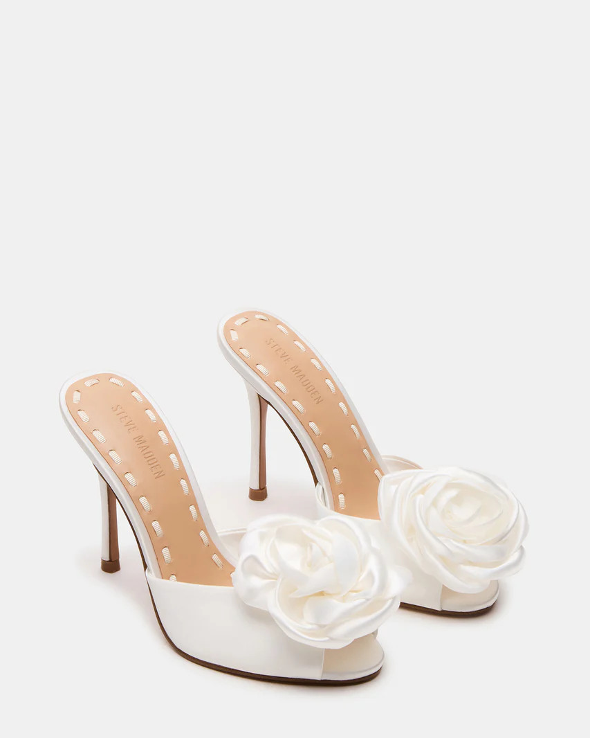 PRIYA Flower Ivory Satin Mule Women's Heel | Steve Madden (US)