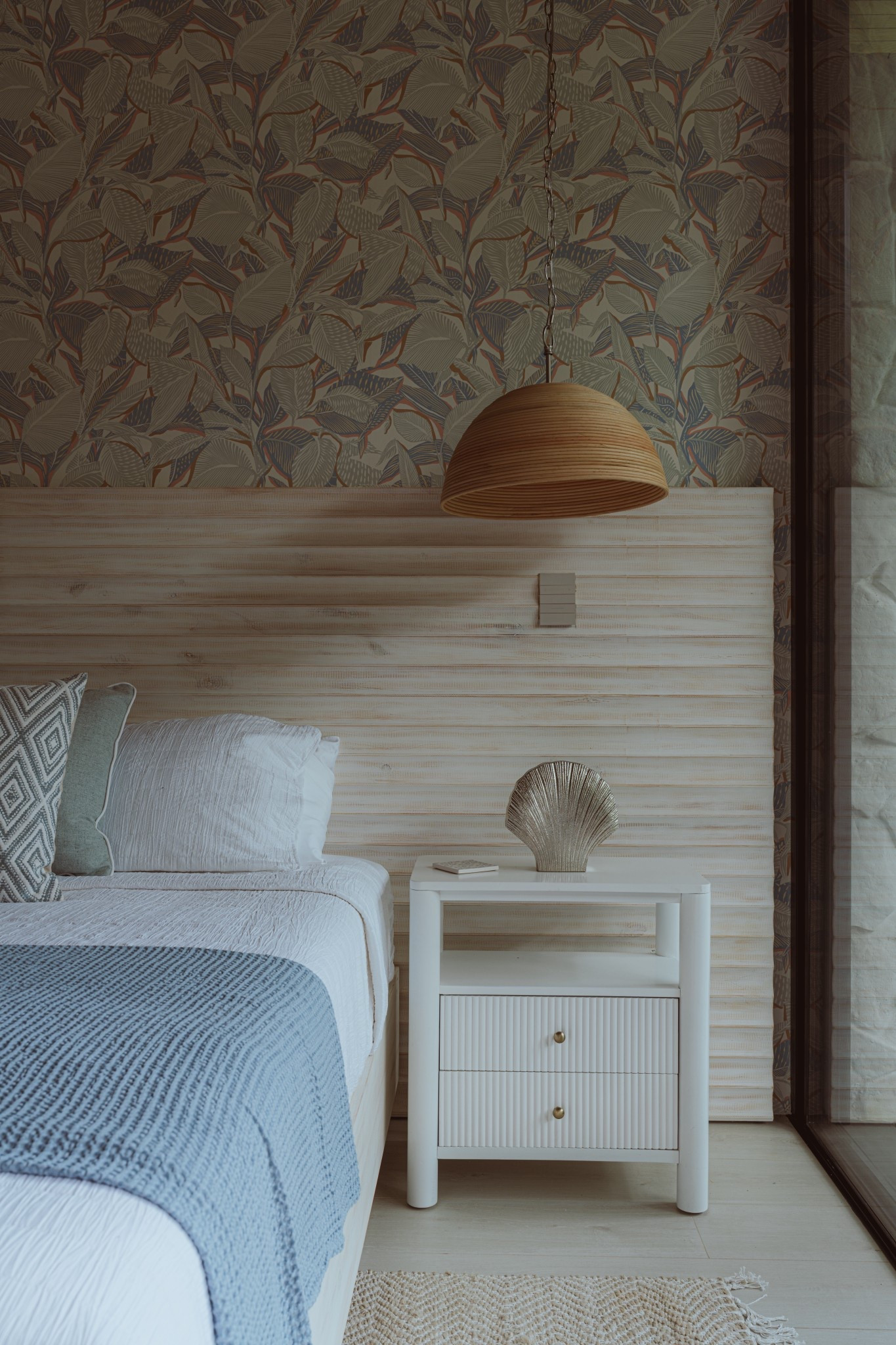 Coastal detail moment!  🌊 This allen + roth rattan dome pendant adds the perfect natural warmth to the downstairs king suite at Villa Nya. 

#LTKdayinmylife #LTKHome #LTKSeasonal