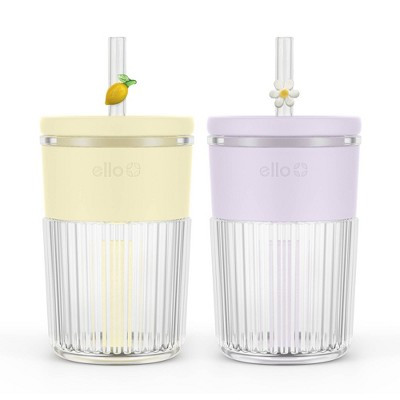 Ello Ava 2pk 12oz Charmed Glass Straw Tumbler Lemon Daisy | Target