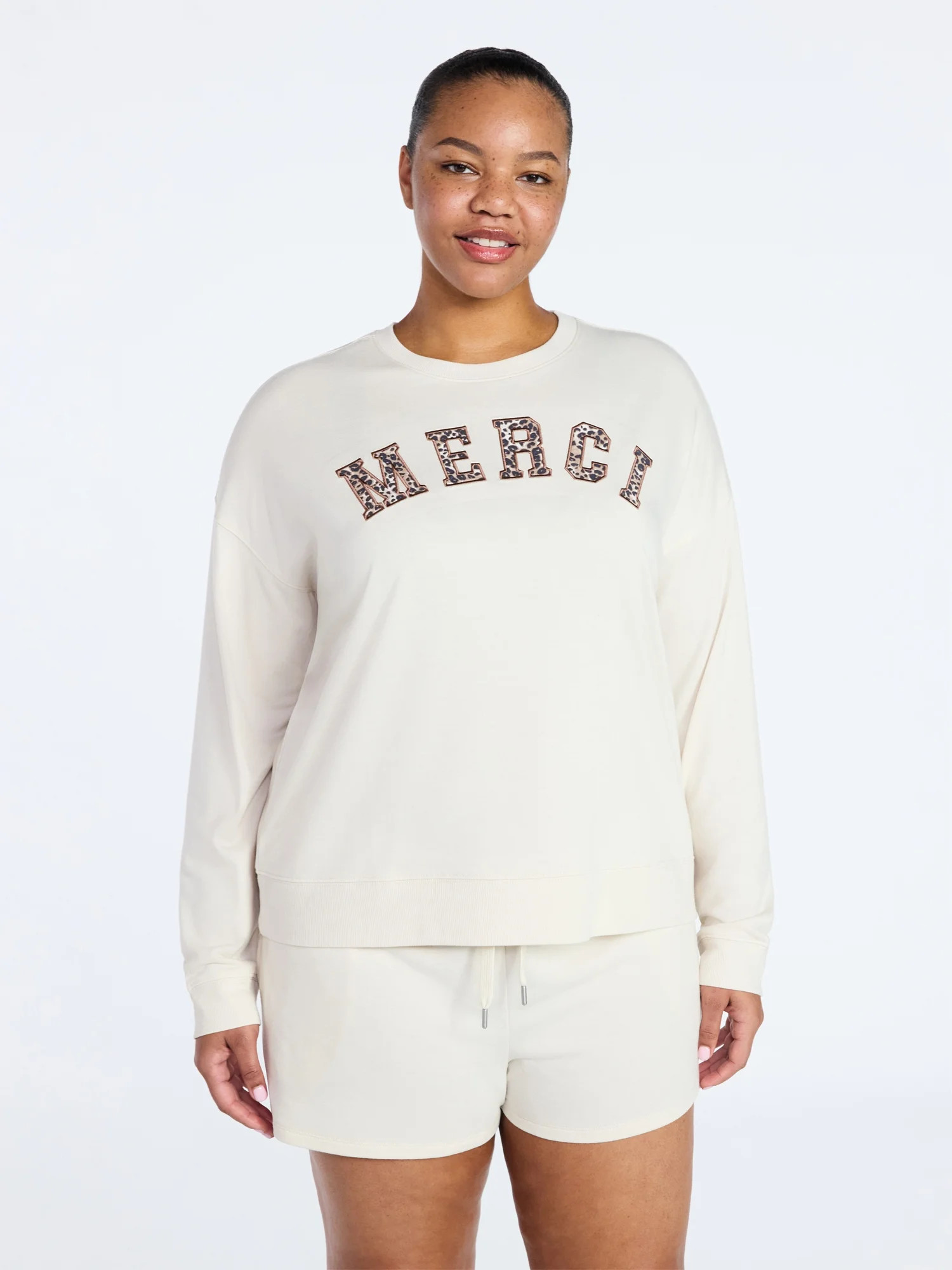 Joyspun Women's French Terry Knit Long Sleeve Lounge Sleep Top, Sizes XS-3X | Walmart (US)