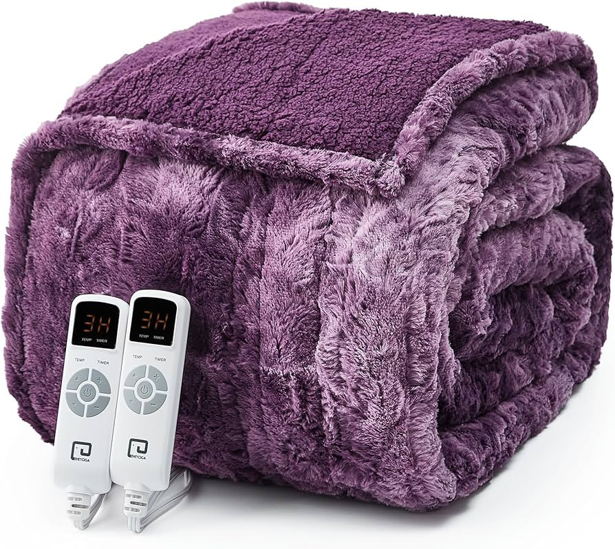 EHEYCIGA Electric Heated Blanket Queen Size Faux Fur, 10 Hours Auto Shut Off 9 Heating Levels Hea... | Amazon (US)