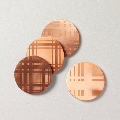 4pk Plaid Metal Coaster Set Copper Finish - Hearth & Hand™ with Magnolia | Target
