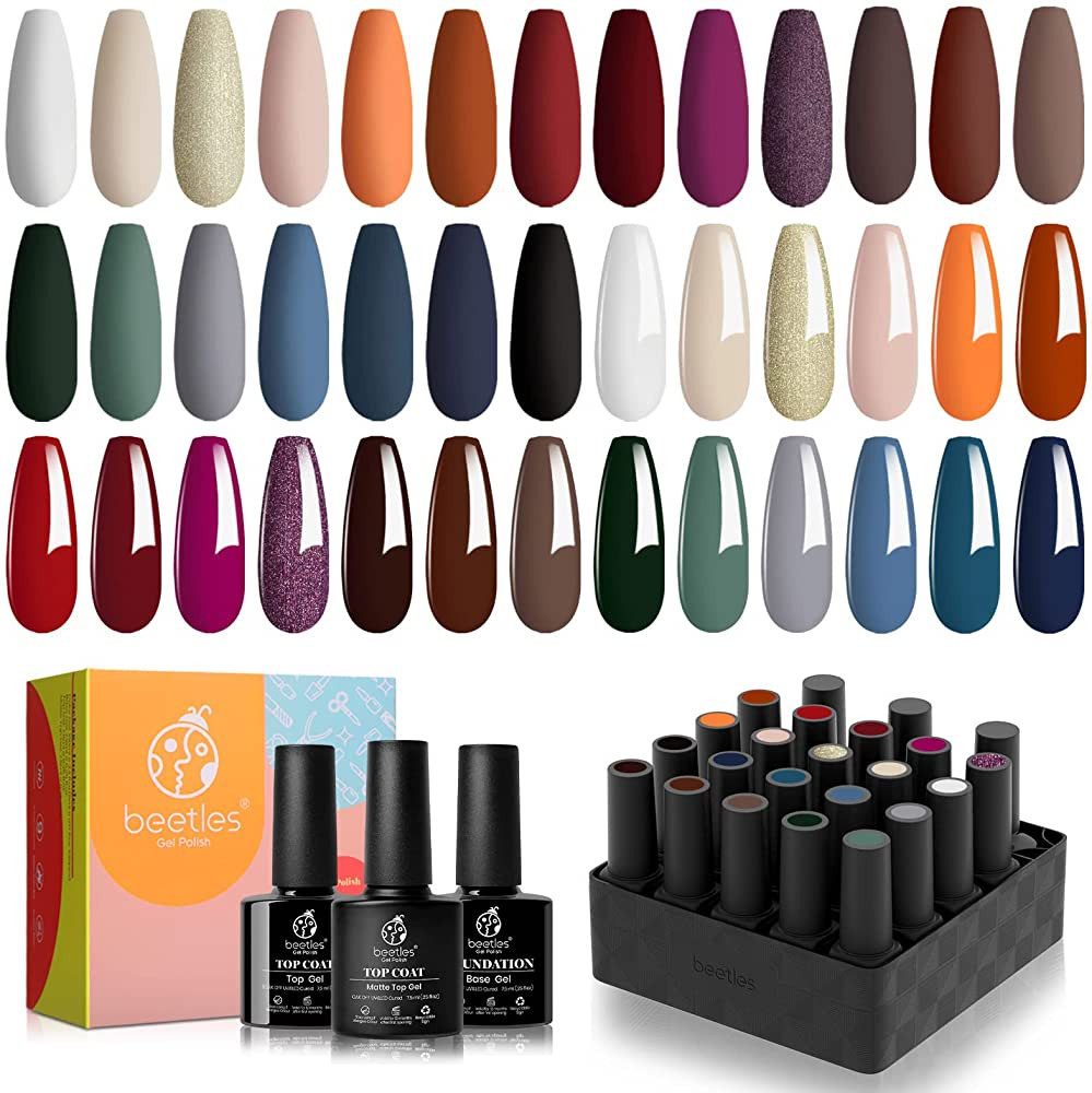 Beetles 20 Pcs Gel Nail Polish Kit- Glowing Attraction Collection Fall Winter Orange Burgundy Red... | Amazon (US)