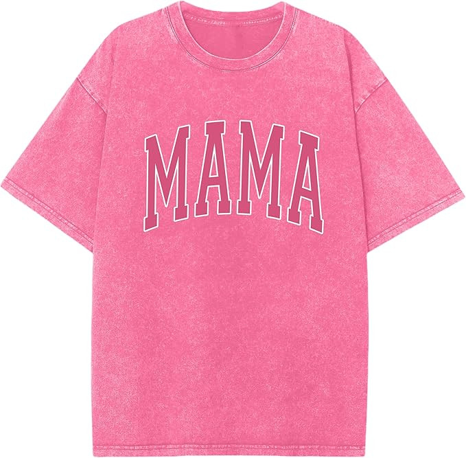 Mama Shirt Women Mama Letter Print Oversized Acid Wash T-Shirt Graphic Tee Casual Crewneck Short ... | Amazon (US)