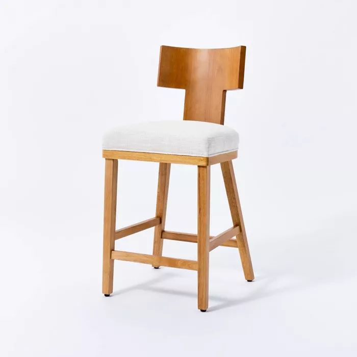 Salduro Sculptural Wood Counter Height Barstool with Upholstered Seat Linen - Threshold™ design... | Target