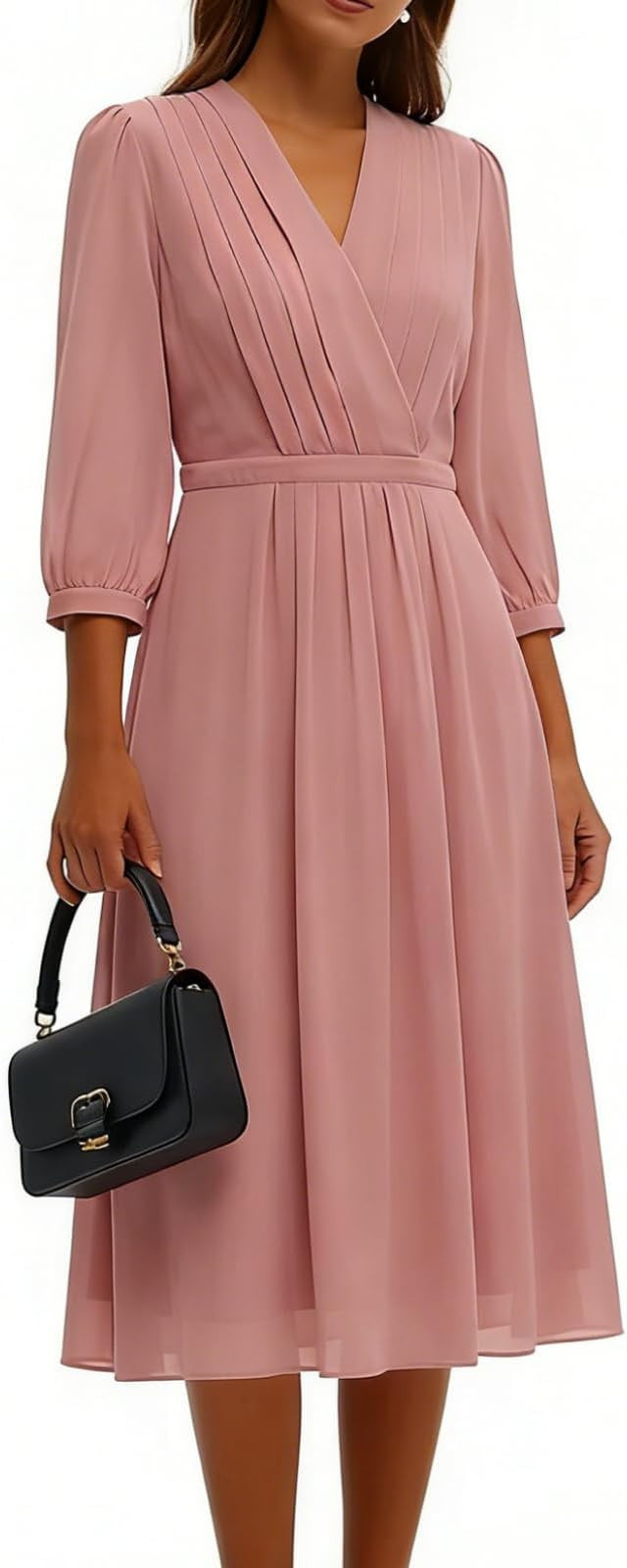 GOELIA Women's Summer Dress 3/4 Sleeve Casual Boho V-Neck Pleated Lace Up Wrap Flowy Midi Dress W... | Amazon (US)