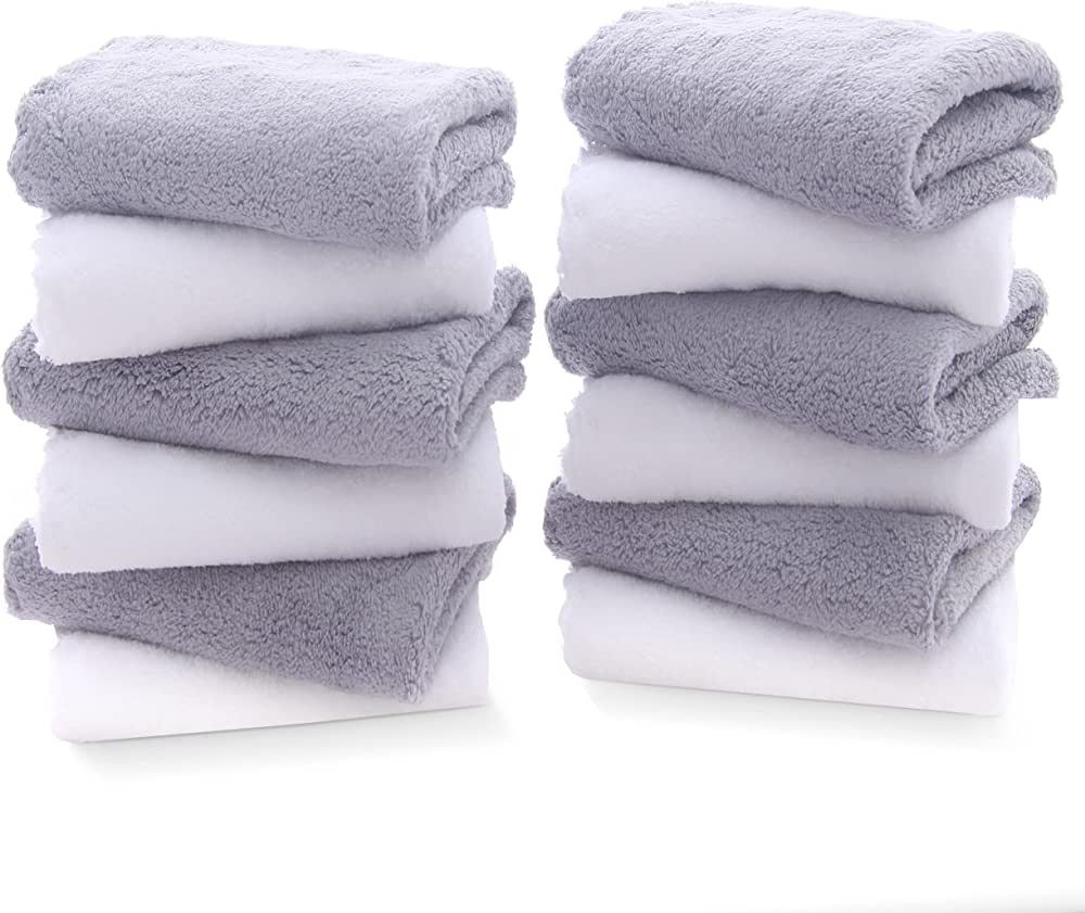 TENSTARS 12 Pack Premium Washcloths Set - Quick Drying- Soft Microfiber Coral Velvet Highly Absor... | Amazon (US)