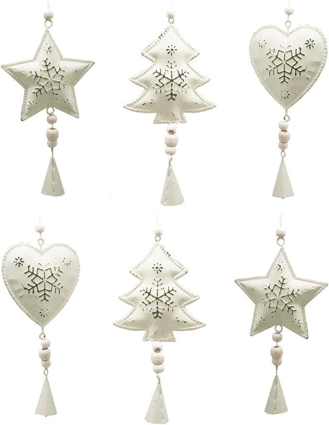 tyoungg Farmhouse Rustic Tin White Christmas Tree Ornaments Metal Pedant Chimes Hangings Home Arc... | Amazon (US)