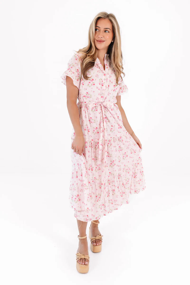 The Ellie Button Up Midi Dress - Pink | The Impeccable Pig