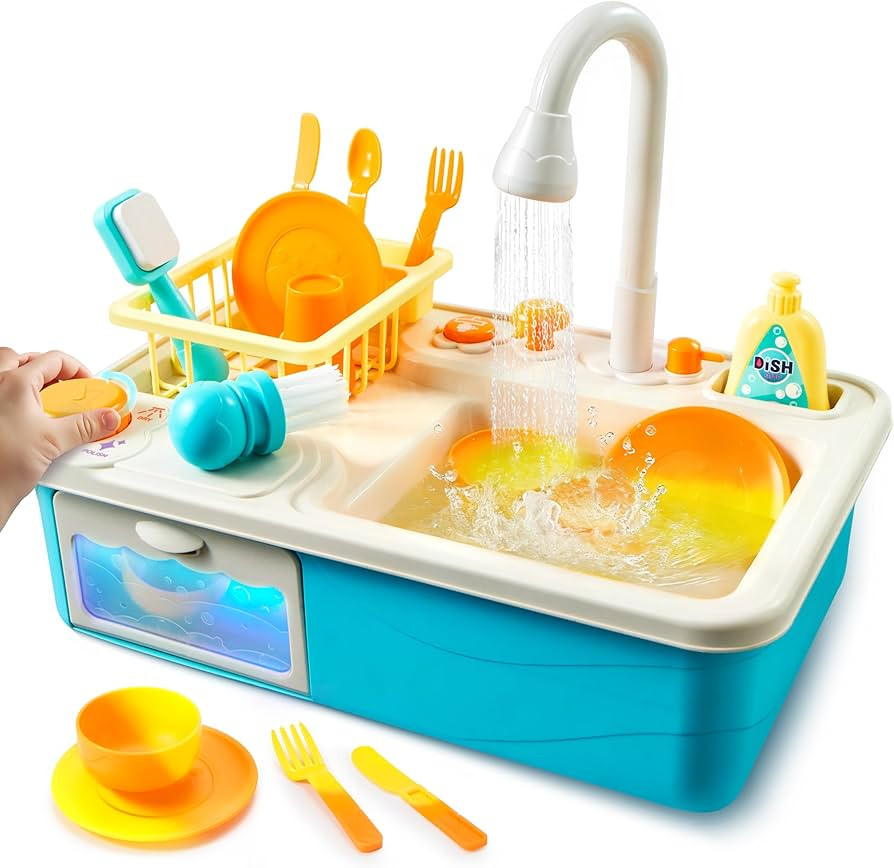 Color Changing Play Sink with Running Water, Kids Sink Toy with Electric Dishwasher, Chopping Sou... | Amazon (US)