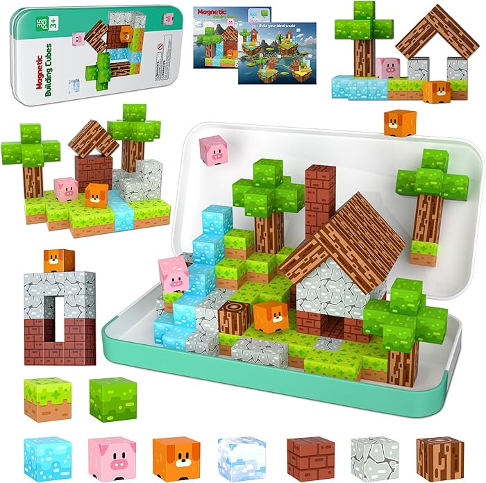 OUGUI Mini Magnetic Blocks Travel Toys for Kids - 35 PCS Magnet Building Blocks Building Cubes wi... | Amazon (US)
