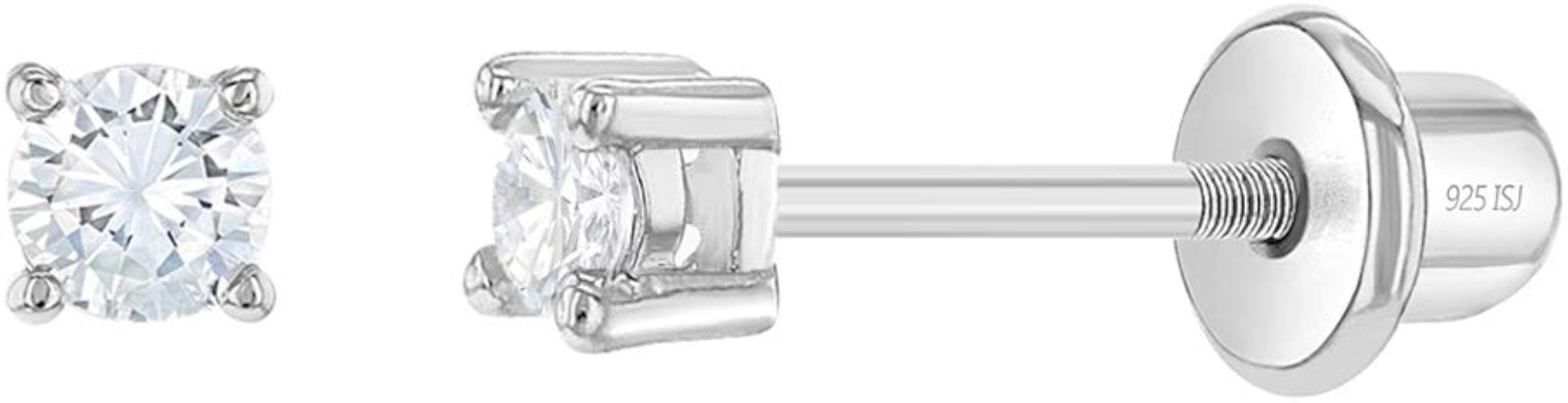 925 Sterling Silver Cubic Zirconia Stud 2mm Baby Earrings with Safety Screw Backs For Toddlers - ... | Amazon (US)