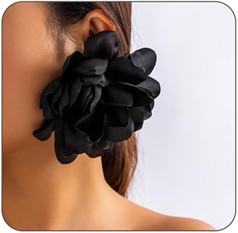 Flower Earrings for Women Girls,Exaggerated Satin Large Rose Flower Earrings Fluffy Fabric Camell... | Amazon (UK)