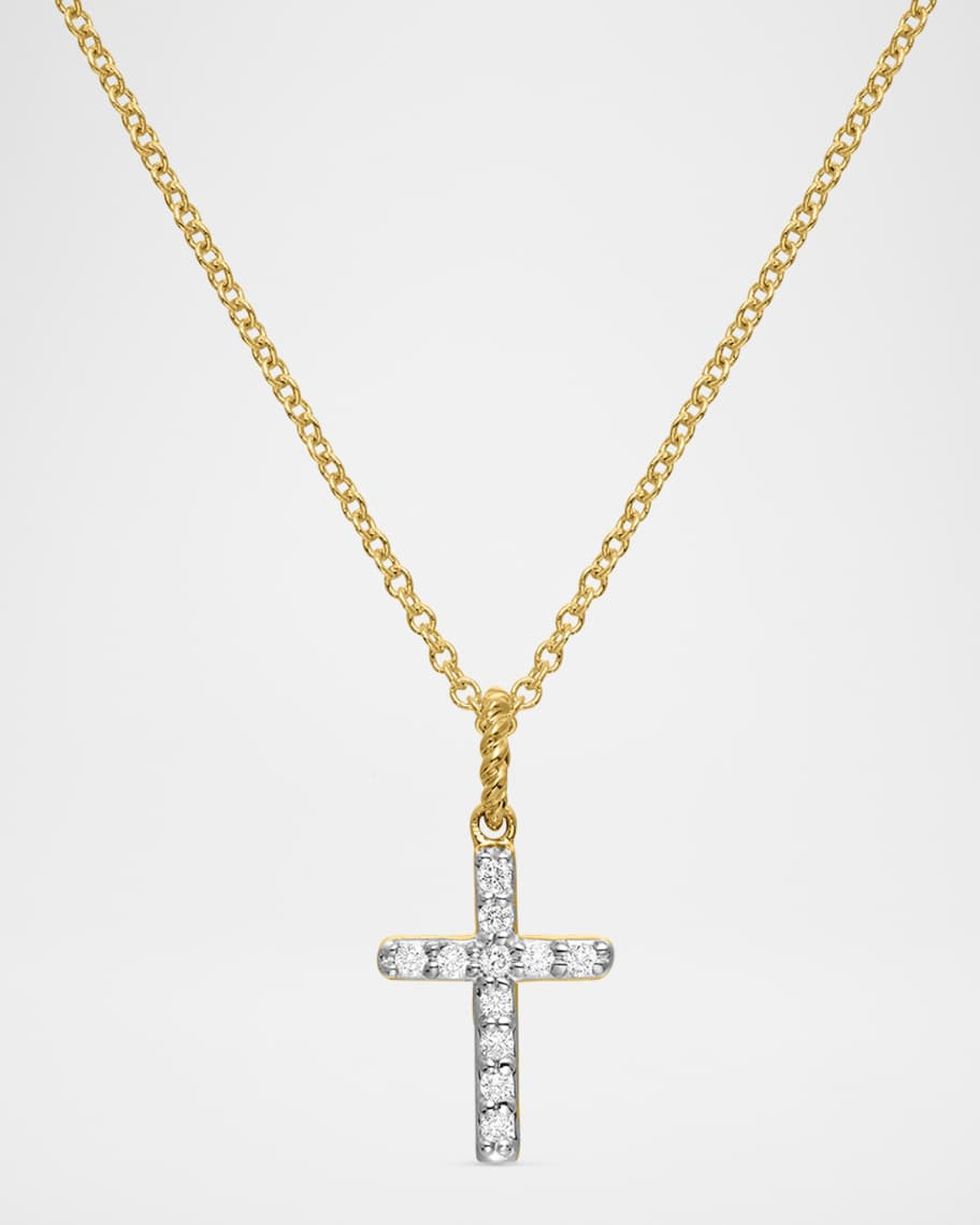 David Yurman Cable Collectibles Cross Necklace with Diamonds in Gold on Chain | Neiman Marcus
