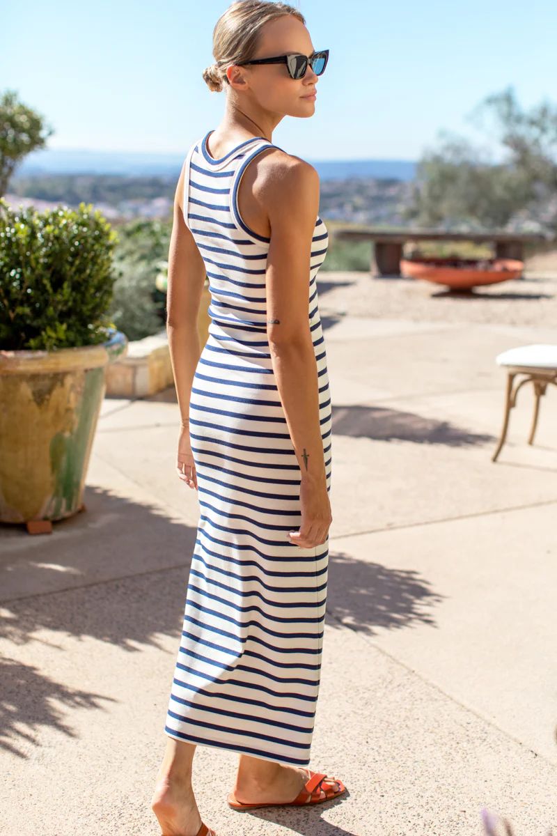 Racerback Tank Dress Maxi - Navy Stripe Rib | Emerson Fry