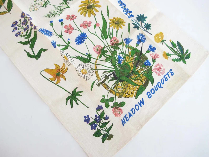 Vintage Meadow Flower Linen Tea Towel 1960s Wildflower Botanical Garden Towel - Etsy | Etsy (US)