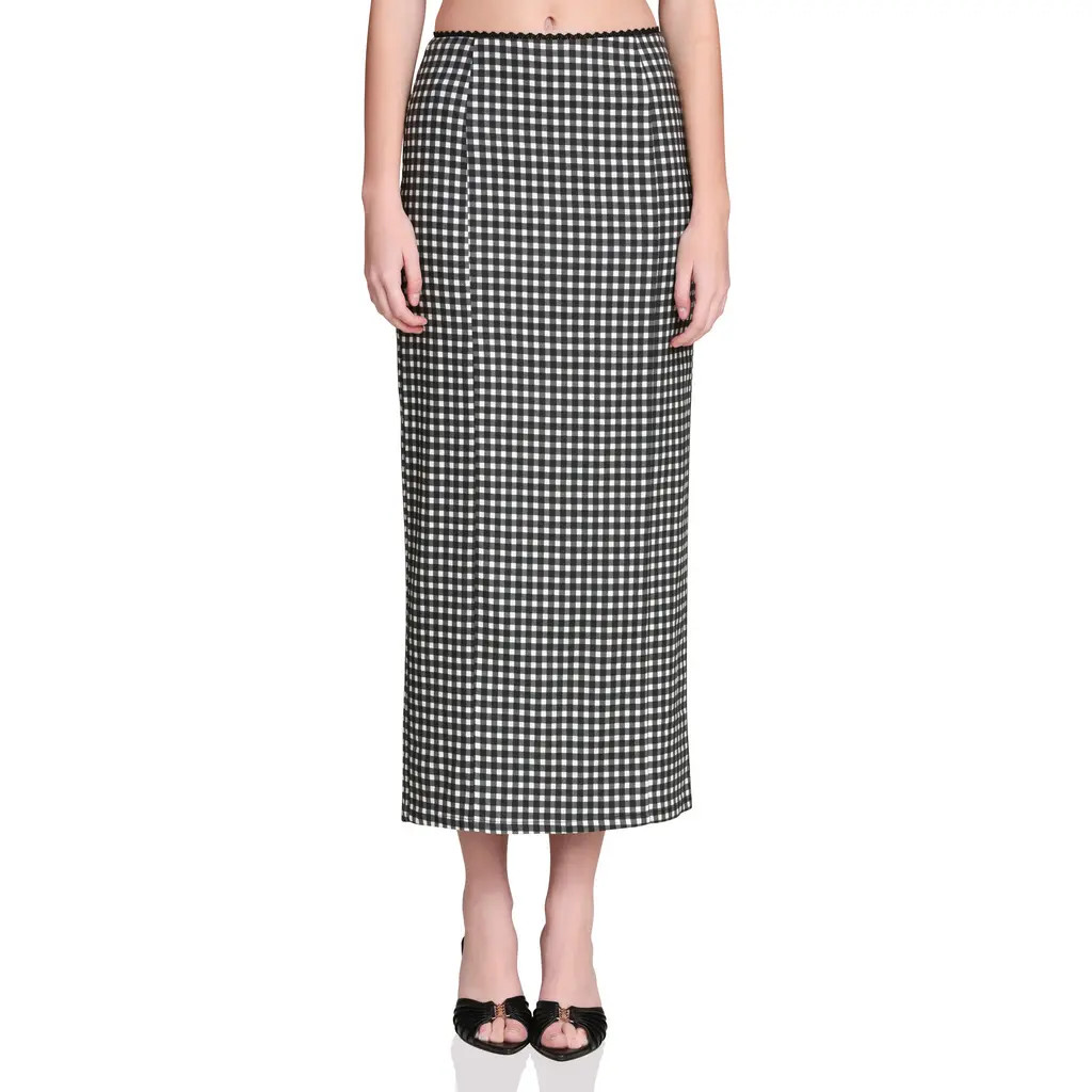 Avec Les Filles Gingham Cotton & Linen Blend Maxi Skirt in Black/Cream Gingham at Nordstrom Rack, Size 6 | Nordstrom Rack
