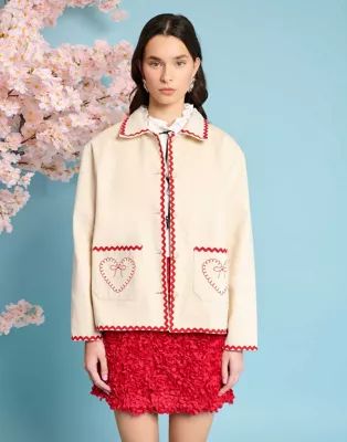 Sister Jane heart embroidered jacket in cream - part of a set | ASOS (Global)