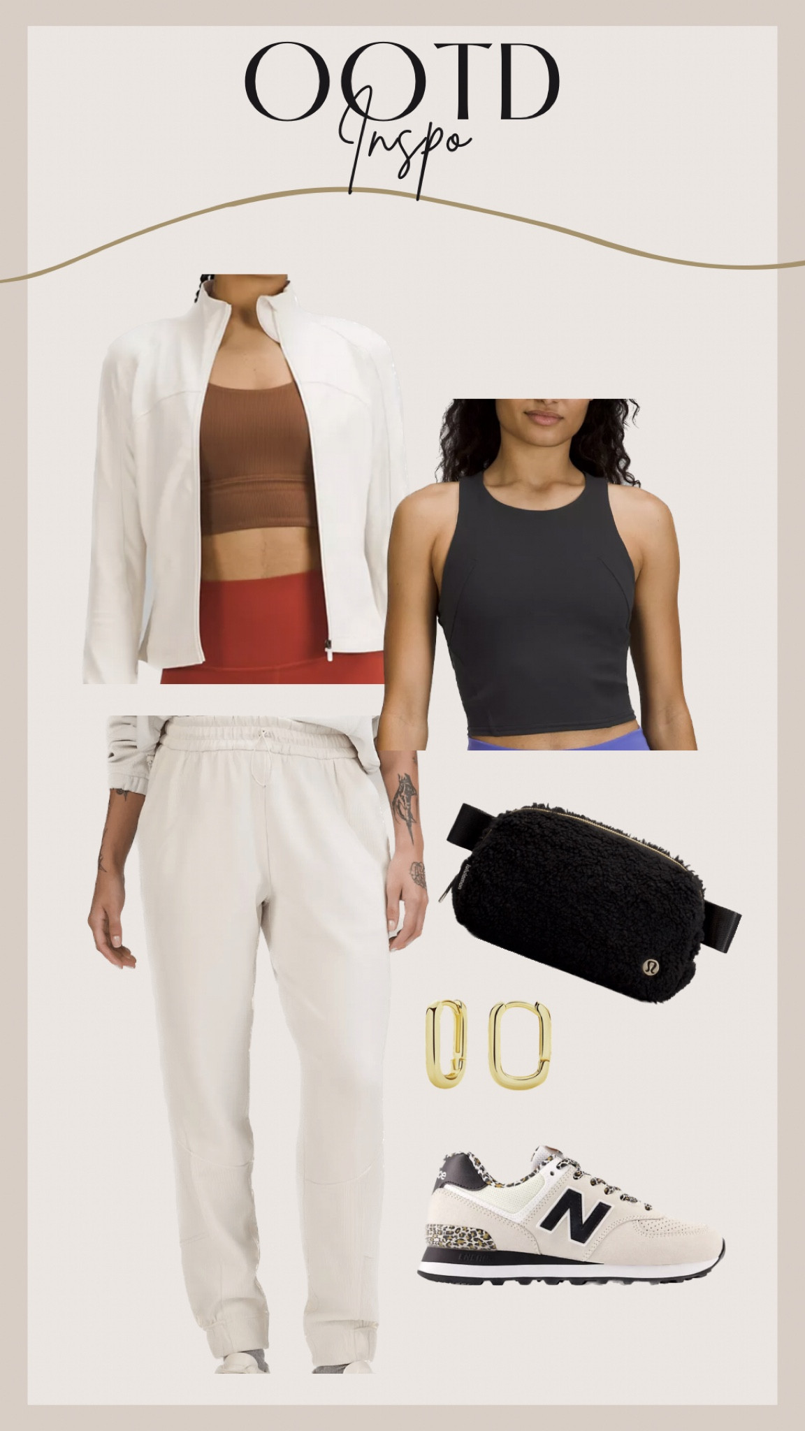 Outfit of the day inspiration | OOTD |different options linked below | Lululemon outfit | relaxed fit | New Balance | belt bag | joggers | lounge wear 

#LTKfit #LTKFind #LTKSeasonal