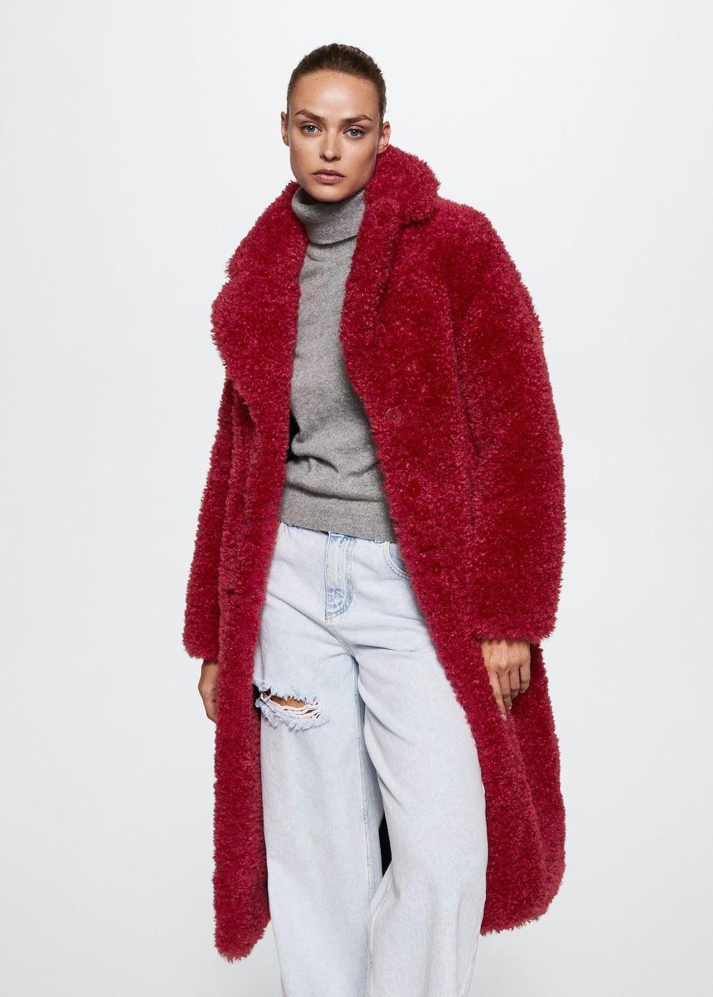 Fur bouclé coat Red Coat Coats Fall Coat Outfits Affordable Fashion Mango Outfit | MANGO (US)